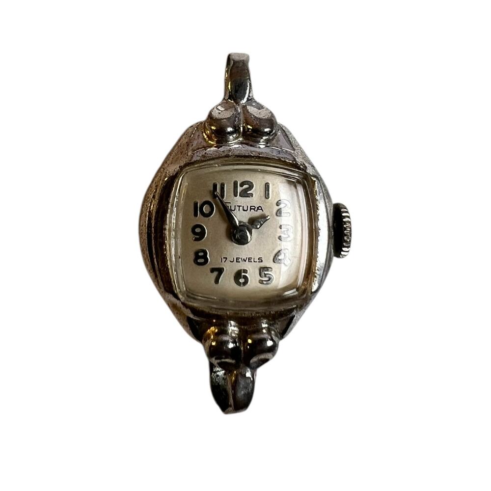 Vintage Futura 17 Jewel Ladies Cocktail Watch Art Deco Silver Tone Case Head